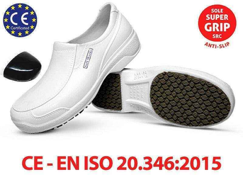 Ref. BB66  NON-SLIP WORK CLASSIC SHOES WITH TOE CAP WHITE - Foot Zone