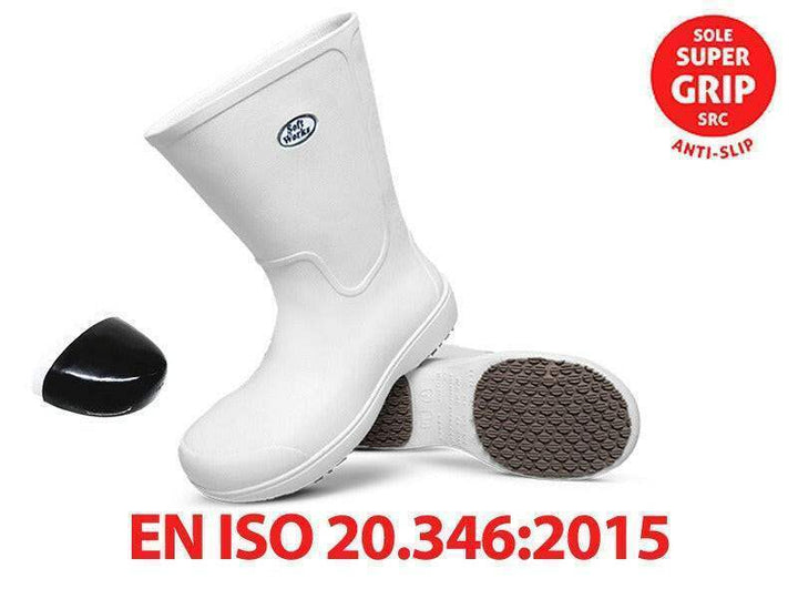 Ref. BB86  LONG WORK BOOTS WHITE WITH TOE CAP - Foot Zone